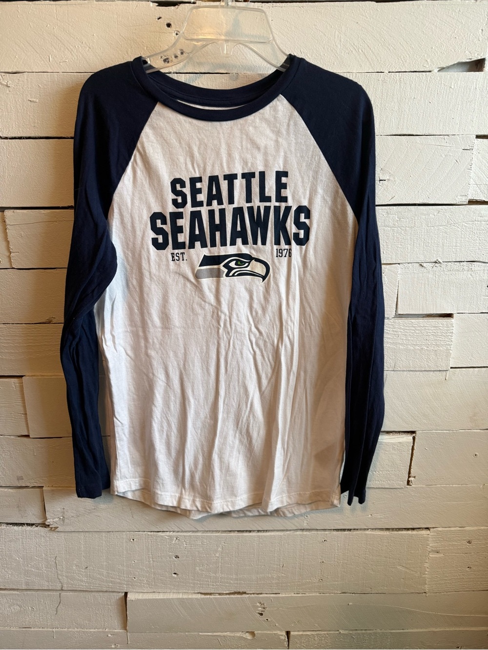 NFL Seattle Seahawks White & Navy Crewneck Tee